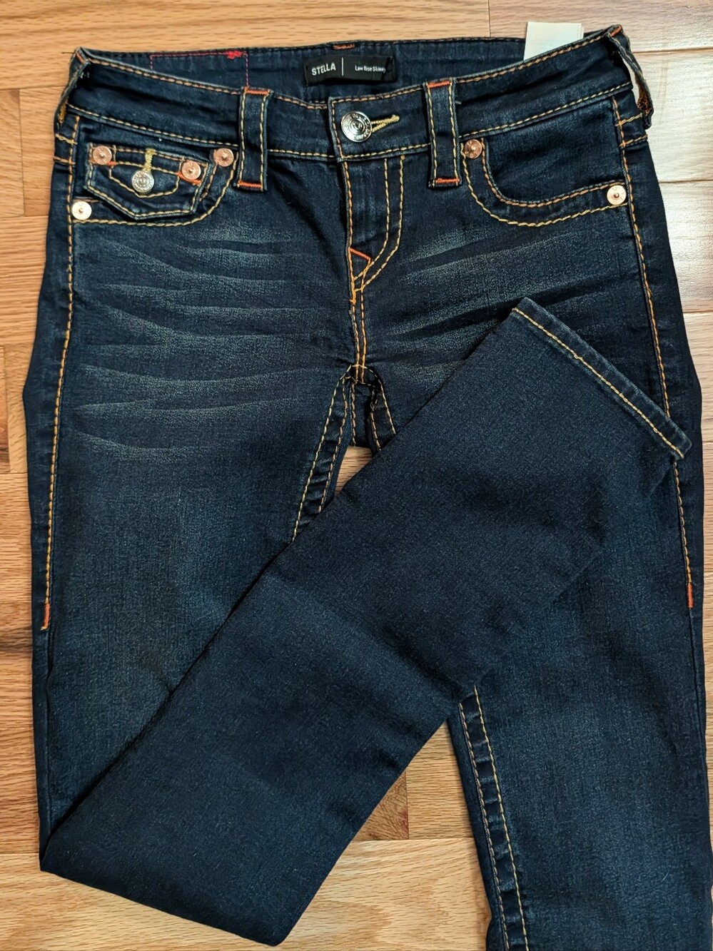 True Religion Stella Low Rise Skinny Jeans Dark Wash Flap Pocket Size 26